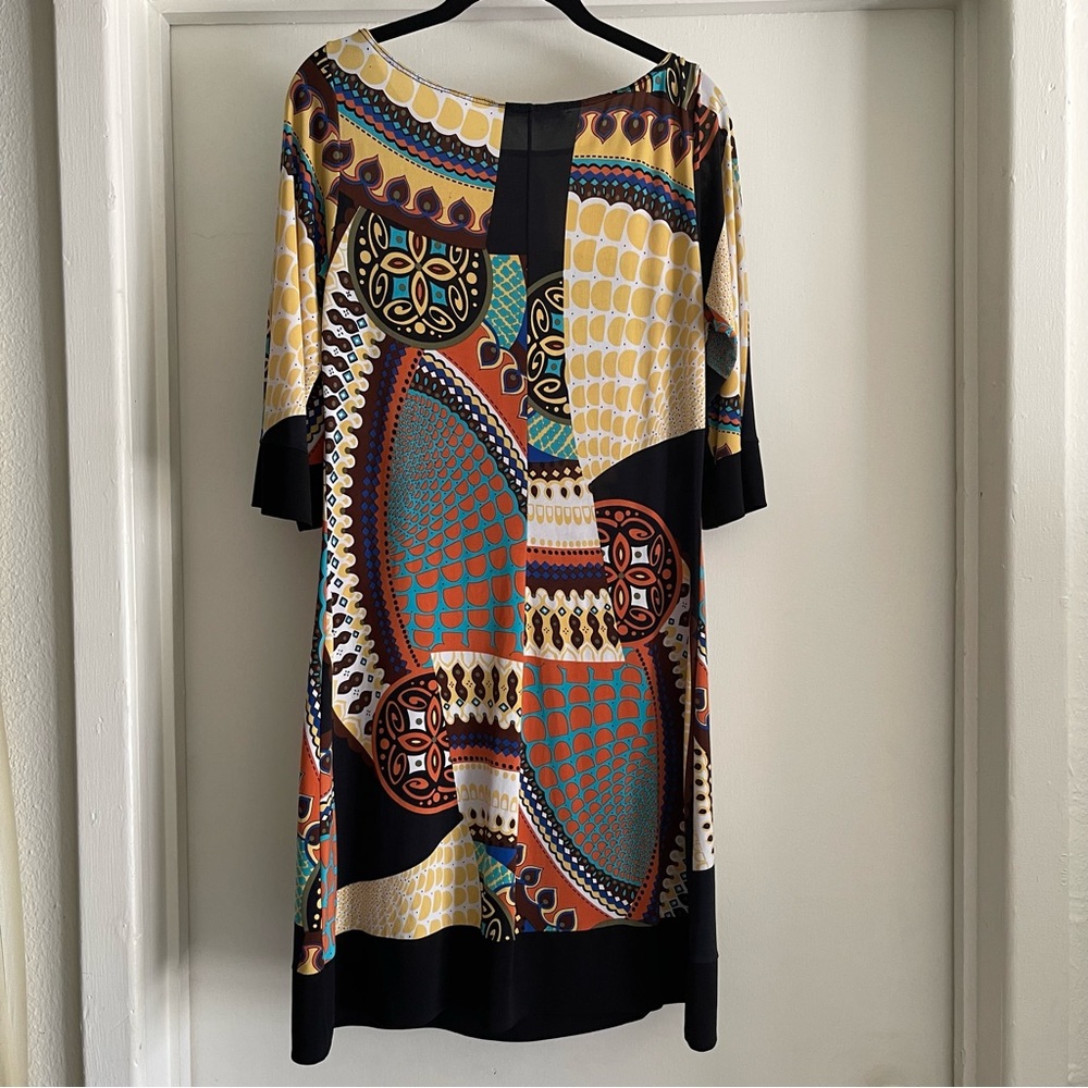 Papillon Blanc Geometric dress Black Yellow Orange size large Lightweight retro - Picture 4 of 9